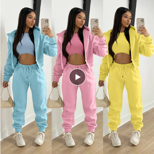 <span class=keywords><strong>Completo</strong></span> Sportivo Due Pezzi con Giacca Corta, <span class=keywords><strong>Elegante</strong></span> e Sexy Set di 3 Pezzi, Outfit di Lusso da Donna, <span class=keywords><strong>Tuta</strong></span> con Felpa con Zip e Top Corto - Product Image 3