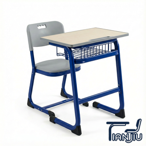 Ensemble bureau et chaise scolaire moderne en fer forgé, avec plateau en bois et étagère, pour étudiants et salles de classe - Vente en gros usine - Product Image 1
