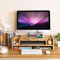 Support d'écran en bambou avec rangement pour ordinateur portable et organisateur de bureau