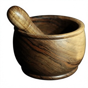 Ensemble mortier et pilon en bois, artisanal, écologique, de qualité alimentaire, pour broyer les herbes et épices, durable, bol en bois et pilon assorti pour - Product Image 1