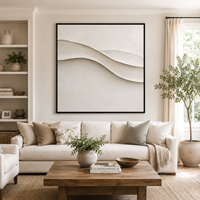 Peinture sur toile minimaliste à ondes organiques sculpturales, art mural texturé 3D monochrome blanc pour la décoration d'hôtel, de spa et de villa
