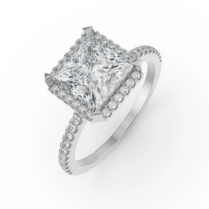 แหวนหมั้นดีไซน์เนอร์ทรงเจ้าหญิงประดับโมอิสซาไนต์ทรงกลมแบบ Prong Halo ตัวเรือนเงิน งานฝีมือประณีตสำหรับโอกาสพิเศษ - Product Image 4