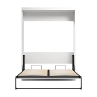 Lit Mural Escamotable Taille Queen en Bois avec Panneau Bureau, Cadre en Acier Inoxydable, Tête de Lit Éclairée et Rangement – Pliable et Gain de Place pour la Maison