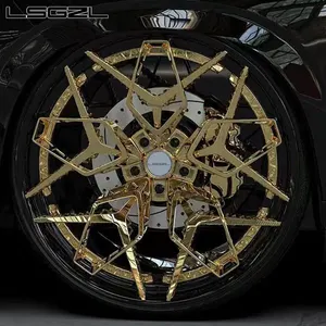 Custom 2 Stuk Gouden Gesmede Legering Chroom Auto Velg Voor Cadillac 5X114.3 5X120 5X130 20 21 22 24 26 Inch Wiel