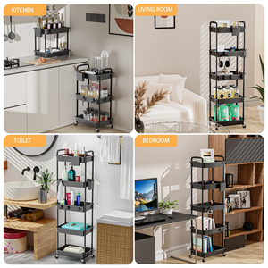 <b>Slim</b> Rolling <b>Storage</b> Cart with Wheels ExpandableNarrow Space Organizer Adjustable Utility Rack for Kitchen Bathroom Laundry Room - Product Image 4