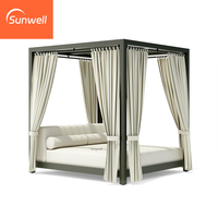 Meubles de jardin d'extérieur en aluminium, chaise longue double pour le bord de la piscine, canapé, lit de soleil avec rideau
