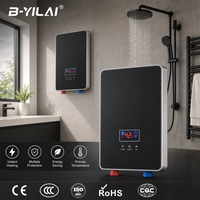 Chauffe-eau électrique instantané B-YILAI en verre trempé noir 6500W, sans réservoir, vertical, intelligent, pour salle de bain moderne