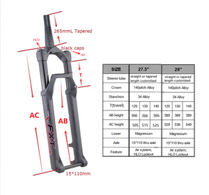 Fourche à suspension pneumatique 15*110mm Fourche VTT Magnésium 27.5''/29'' - Product Image 2