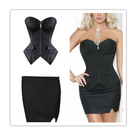 Ensemble corset et jupe noir à rayures pour femme grande taille 6XL, avec fermeture éclair, bustier sexy pour femmes