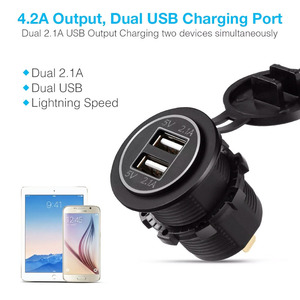 Cargador de coche USB Dual de 12V, salida impermeable de carga rápida de 5V 2.1A con LED rojo para RV, barco, electrónica automotriz marina - Product Image 4