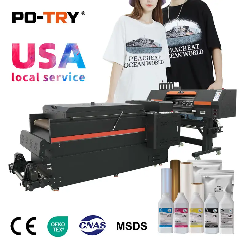 PO-TRY उच्च सटीकता 60 सेमी टेक्सटाइल dtf प्रिंटर स्वचालित गर्मी हस्तांतरण फिल्म प्रिंटिंग मशीन