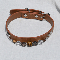 Collier pour animaux de compagnie en pierres précieuses naturelles, collier rétro en cuir PU, accessoire multicolore pour chats et chiens