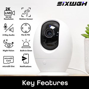 Caméra de sécurité WiFi intérieure SIXWGH 2K <span class=keywords><strong>avec</strong></span> audio bidirectionnel, vision nocturne, détecteur de mouvement, carte MicroSD, moniteur pour bébé et animaux domestiques, compatible Alexa - Product Image 1