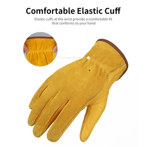 Guantes de Trabajo de Cuero para Hombre y Mujer, Guantes de Piel de Vaca con Puño Elástico, Guantes Cálidos de Invierno para Cortar Madera/Construcción - Product Image 5