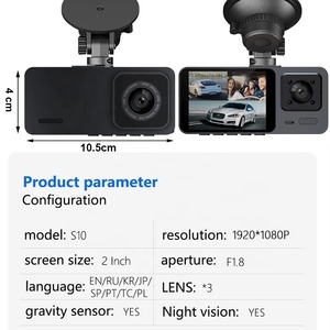 Grabadora <span class=keywords><strong>de</strong></span> vídeo Hd para salpicadero <span class=keywords><strong>de</strong></span> coche, cámara frontal y trasera <span class=keywords><strong>de</strong></span> <span class=keywords><strong>2022</strong></span> pulgadas, 2,0 p, 3 lentes, S1, novedad <span class=keywords><strong>de</strong></span> 1080 - Product Image 5