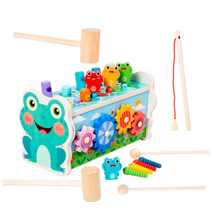 Caja de Actividades de Madera 4 en 1 con Forma de Rana: Juego de <span class=keywords><strong>Martillo</strong></span>, Pesca de Colores Giratoria, Captura de Gusanos, Juguete Sensorial Montessori de Motricidad Fina para Niños - Product Image 5