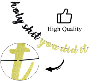 ป้ายกระดาษประดับตกแต่งงานรับปริญญา แบบกำหนดเอง สีทองดำ กลิตเตอร์ คำว่า ยิ่งใหญ่จริงๆ คุณทำได้แล้ว แสดงความยินดี ป้ายกระดาษรูปนิ้วโป้ง สำหรับงานเลี้ยงรับปริญญา - Product Image 6