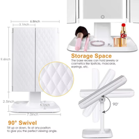 Miroir de maquillage pliable grand format à vente chaude, miroir de maquillage de bureau à LED 3 modes, miroir de maquillage avec chargeur de type C, amplificateur