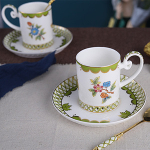 European Modern Eco-Friendly Coffee <b>Cup</b> Set Ceramic <b>Cups</b> <b>Saucers</b> Gold-Edged Design Light Luxury Retro Style Household Factory - Product Image 2