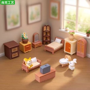 Miniature Rattan Furniture Set Resin Dollhouse Accessories For Desktop Decoration 5-13 Years Unisex - Product Image 5