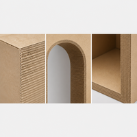 Maison pour chat en carton ondulé en forme de fantôme avec entrée en arche, boule suspendue, meuble griffoir d'intérieur pour chat