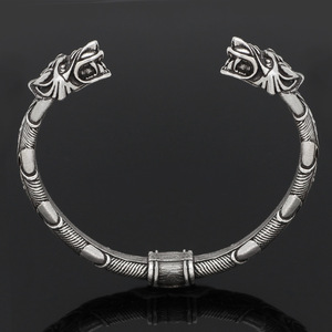 Bracciale uomo vichacco per gli uomini gioielli pagani norrore dio Odin teste di lupo anelli da braccio antico argento placcatura bracciale intrecciato bracciale - Product Image 4
