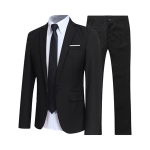 Completo da <span class=keywords><strong>Uomo</strong></span> 2 Pezzi Slim Fit per Matrimonio, Cena o Business: Giacca e Pantaloni con Chiusura Monopetto e Bottone Frontale in Tessuto Pettinato - Product Image 1