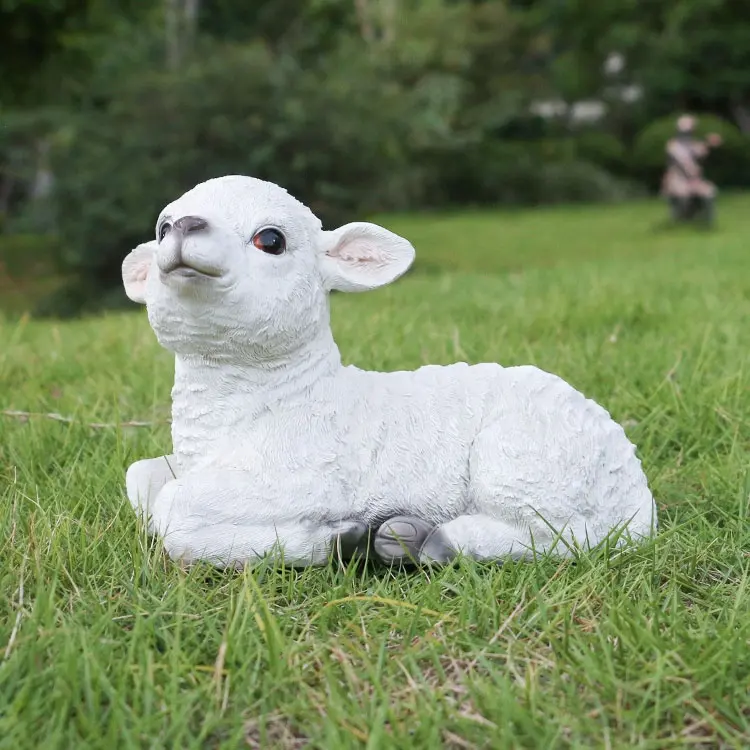 Animales de Granja de resina al por mayor adornos de jardín oveja, animal realista de resina oveja Cordero en resina #