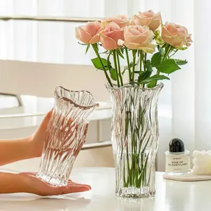 Toptan fabrika malzemeleri silindir vazo şekli ucuz uzun boylu şeffaf düğün tall temizle cam vazolar
