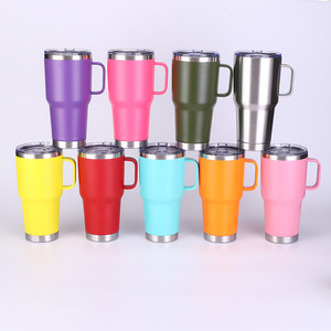 Gobelet isotherme réutilisable en acier inoxydable de 30 oz avec poignée et paille, thermos à vide, <span class=keywords><strong>tasse</strong></span> à café avec couvercle à pression, gobelets personnalisés pour les fêtes - Product Image 4