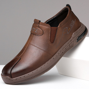 Mocassins en cuir pour hommes, bout rond, à enfiler, semelle souple, chaussures décontractées de printemps - Product Image 1