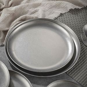 Plaque ronde en acier inoxydable de style rétro coréen vieux plateau à gâteaux peu profonds conception Ins plateau de café en os plats de chargeur de restaurant - Product Image 3