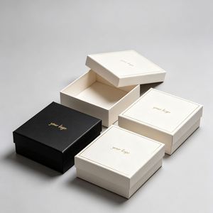 Custom Eco-Friendly Recyclable Rigid Jewelry <b>Box</b> Square Ivory Board Hot Stamping Logo Rings Earrings <b>Necklace</b> Bracelets High-End - Product Image 1