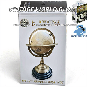 Globo Terráqueo Decorativo Vintage con Base de Latón, Estilo Antiguo, de Metal y Papel, Tamaño Personalizable, Decoración para Hogar u Oficina, Geografía, QG Enterprise - Product Image 2