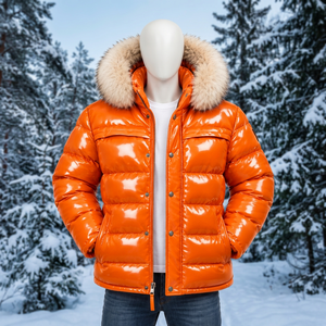 Parka d'hiver pour femme, orange brillant, à capuche, en duvet, avec col en fourrure amovible - Product Image 3