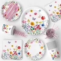 Service de table à motif floral aquarelle printanier, idéal pour les mariages printaniers, les goûters et les réceptions nuptiales