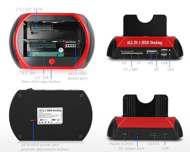 All-In-One Dual SATA External Hard Drive Enclosure 2.5\" 3.5\" HDD Docking Station Plastic USB 2.0 Compatible SSD/ HDD Docking