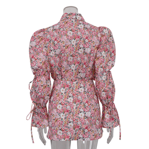 Blusa recortada de manga larga con cordones y estampado completo, Top y minifalda, ropa hermosa de 2 piezas, conjunto de falda Floral de verano para mujer - Product Image 5