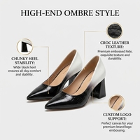 Chaussures d'été tendance à talons épais de 6 cm, motif croco ombré, noir et blanc, bout pointu