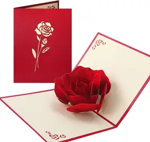 Custom Paper Flower 3D Pop Up Flowers Cards Rose Handmade Greeting Card