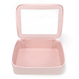 Custom Transparent Window Waterproof PU Leather <b>Makeup</b> <b>Storage</b> Box Portable Travel Cosmetic Bag Organizer Case - Product Image 1