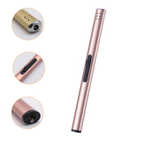 Briquet à gaz électronique rechargeable en métal, torche coupe-vent pour barbecue, cuisine, bougies, cigarettes, cadeau