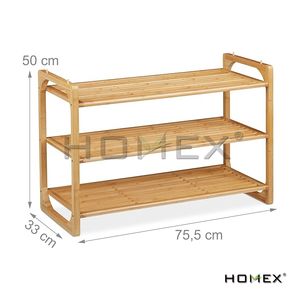 Homex | ชั้นวางรองเท้าแบบวางซ้อนกันได้ชั้นวางรองเท้าจอร์แดนไม้ไผ่ธรรมชาติ3ชั้นสำหรับใส่รองเท้า - Product Image 2
