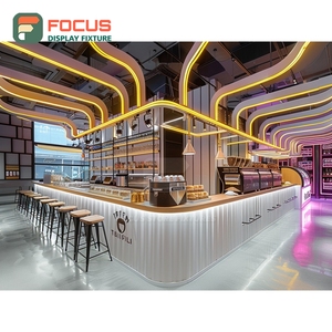 Mostrador de Servicio de Café Contemporáneo con Estante para Condimentos y Panel Blanco para Caja Registradora - Product Image 3