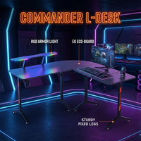 Bureau de travail ergonomique AOR, conçu pour les tournois d'e-sport, bureau en forme de L avec effets d'éclairage RVB, robuste et durable