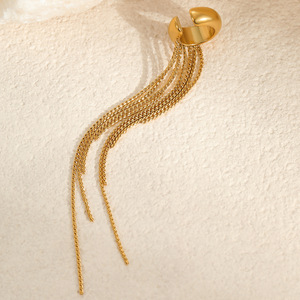 Boucles d'oreilles clips longues <span class=keywords><strong>à</strong></span> pampilles SongYi en acier inoxydable plaqué or 18 carats pour femmes, tendance, minimalistes, étanches et inaltérables - Product Image 5