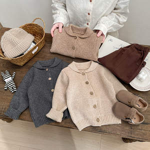 Vêtements pour enfants coréens du début du printemps, <span class=keywords><strong>pull</strong></span> pour enfants, printemps/automne, cardigan en acrylique tricoté rétro uni pour bébé garçon, nourrisson - Product Image 3