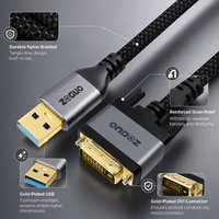Cable USB-A a DVI Macho-Macho para Monitor, Chapado en Oro, con Cubierta Trenzada, Blindado con Cobre Desnudo, Compatible con Resolución 1080P