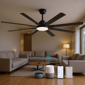 Ventilatore da soffitto LED moderno da 84 pollici con 8 pale, motore DC, telecomando per soggiorno, luce dimmerabile intelligente, bianco caldo 2700K - Product Image 2