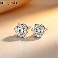 Boucles d'oreilles clous Souljewel en moissanite taille brillant ronde serties griffes, plaqué rhodium, argent S925, design classique, pour femmes, hommes, unisexe